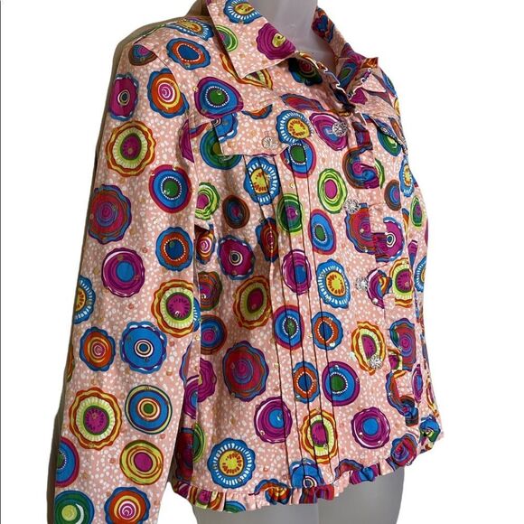 Redd Jeans Vibrant Sequin Pink Denim Jacket Large Circle Pattern 10 - Picture 2 of 16